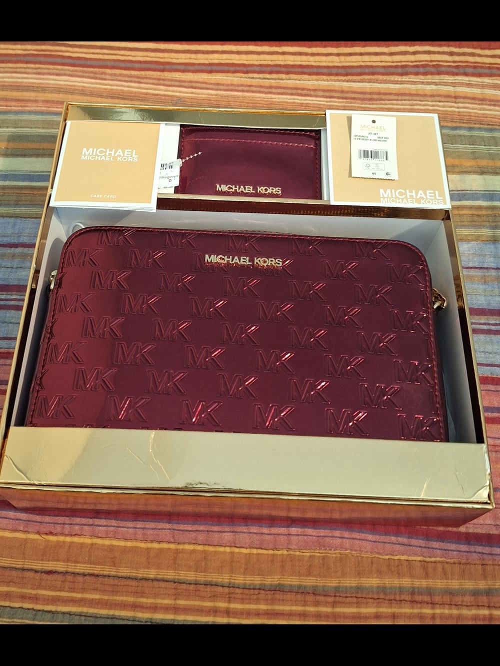 Michael Kors Metallic Wine Red MK-Embossed Crossbody - Picture 2 of 2